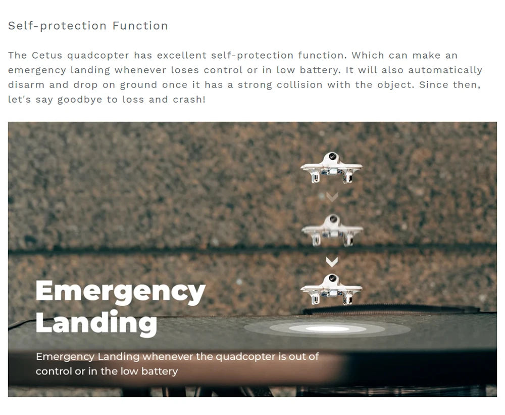 BetaFPV Cetus Pro/Cetus FPV Kit, the Cetus quadcopter has excellent self-protection function . it can make