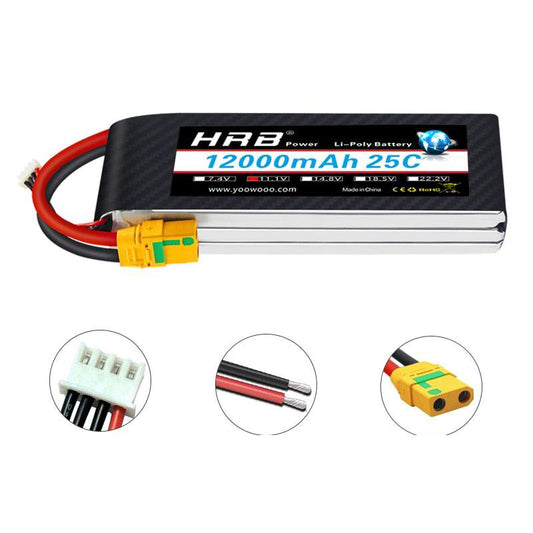 HRB लाइपो 3S ​​बैटरी 11.1V 12000mah - 25C XT60 T EC2 EC3 EC5 XT90 XT30 RC कार ट्रक मॉन्स्टर बोट FPV ड्रोन RC टॉय के लिए