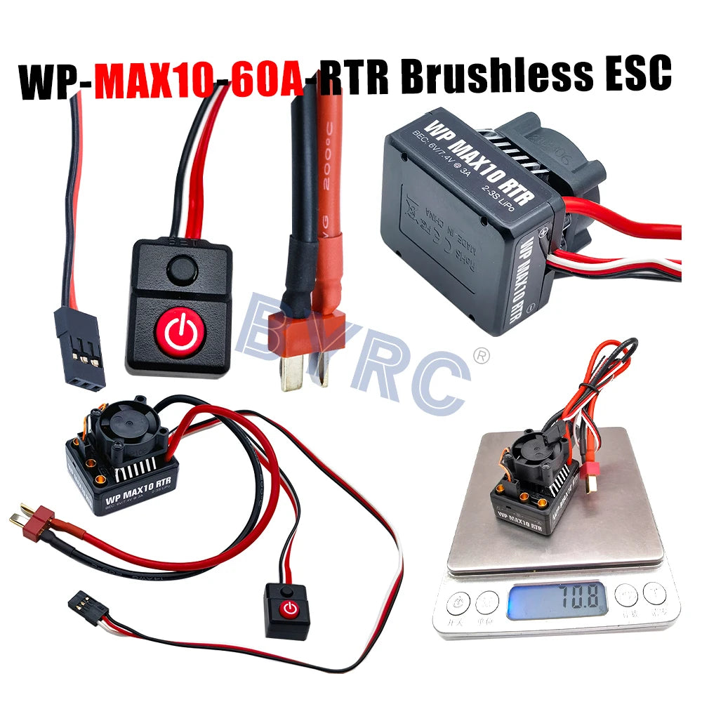 Waterproof brushless ESC for 1/10 to 1/5 RC cars, supporting LiPo batteries up to 35V.