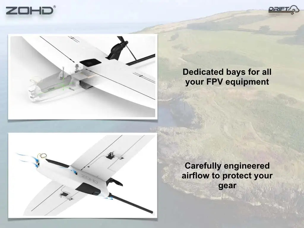 Dedicated bays for all your FPV equipment Carefully engineered airflow to protect