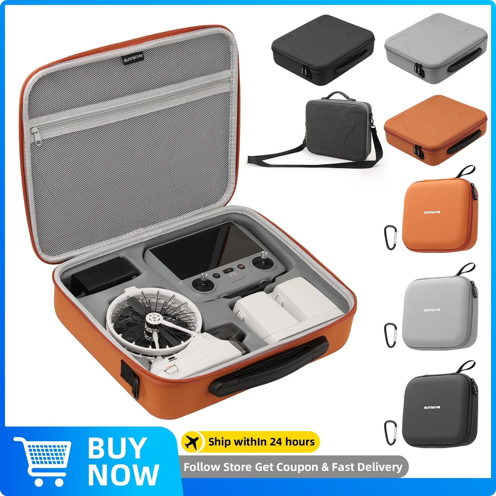 Custodia Per DJI Flip Drone - Borsa Rigida In Pelle PU, Grigia, Con Rete E Moschettone - Foto 8