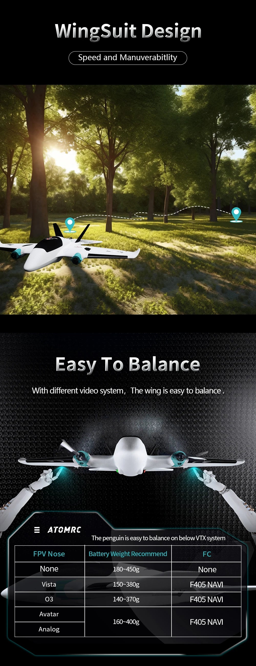 ATOMRC Penguin, WingSuit Design Speed and Manuverabitlity To Balance With different video