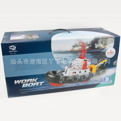 60cm Fire Rescue Water Spray RC Boat, A 60cm ready-to-go RC boat with 2.4G control, 5-channel operation, and water spray function for fire rescue play or demonstrations.