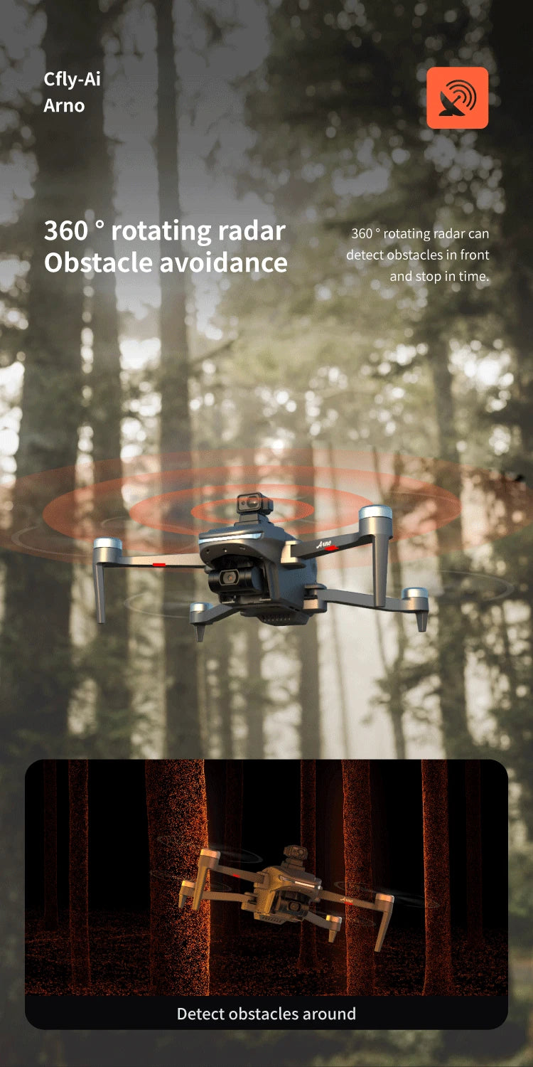 C-FLY Arno SE MAX Drone - Profesional 4K HD Camera 3-Axis Micro Gimbal 5G Wifi GPS Drone With HD Camera FPV Brushless Foldable RC Quadcopter Professional Camera Drone 43 C-FLY Arno SE MAX Drone, Cfly-Ai Arno 360 rotating radar can detect obstacles in front .