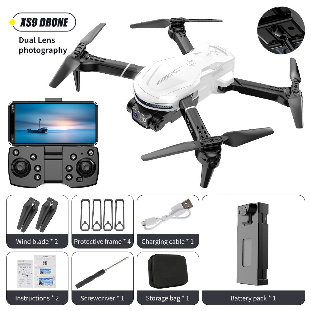 XS9 DRONE Dual Lens photography Wind blade Protective frame Charging cable Instruction