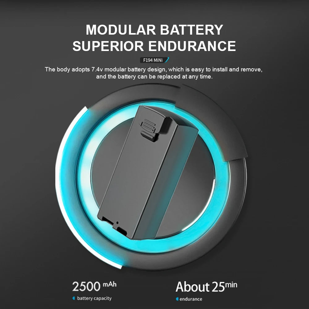 F194 Mini GPS Drone, body adopts 7 Av modular battery design, which is easy to install and remove .
