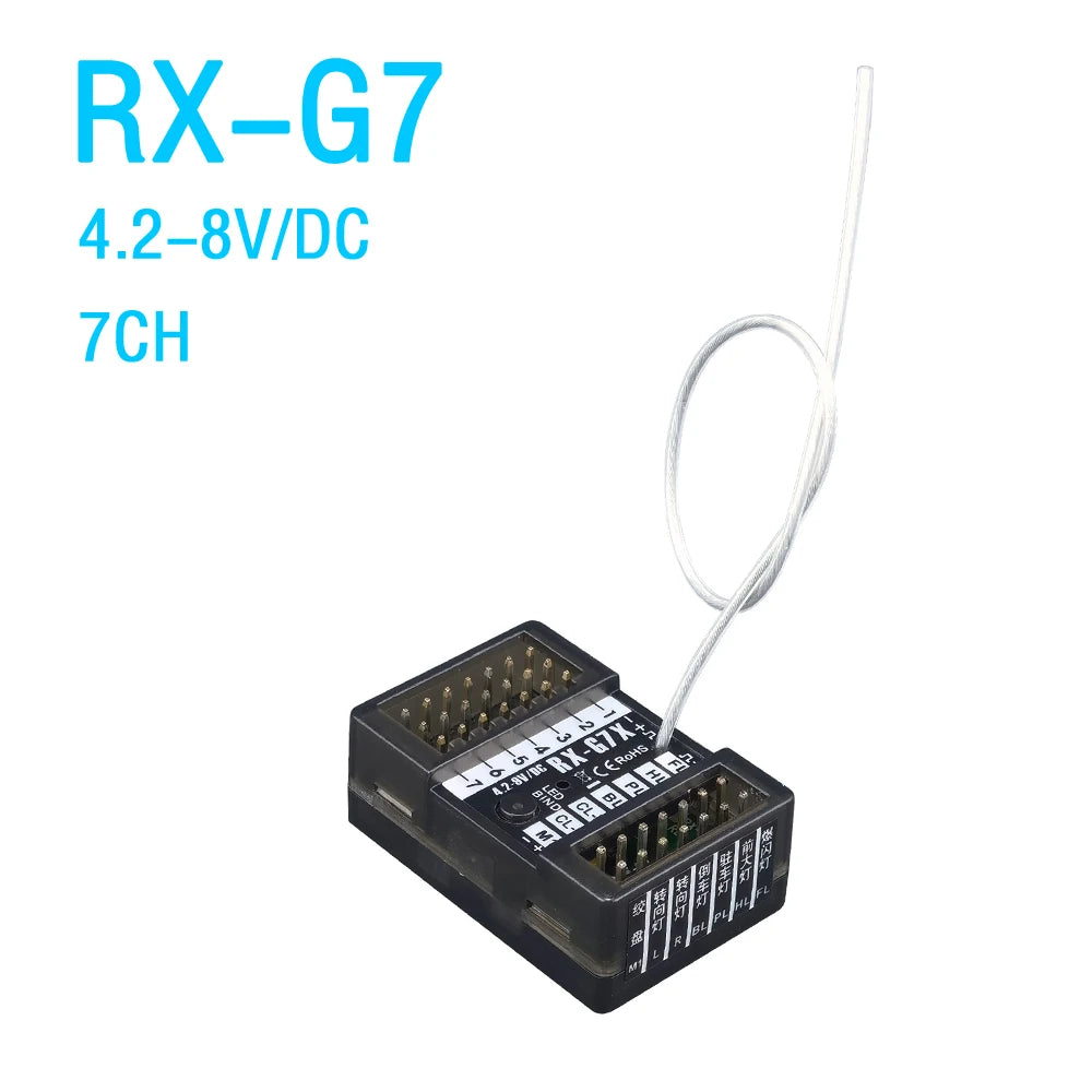 Flyueace T-6819C - 7CH 2.4GHZ 4.2-10V Radio Control System Transmitter With Receiver For RC Car Boat Tank Truck Toy Linkage lights 17 Flyueace T-6819C, RX-G7 4.2-8VIDC 7CH 38 LLLL MToi