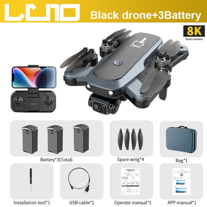 LU10 Drone, Black drone+3Battery 8K Dual camera Battery"3