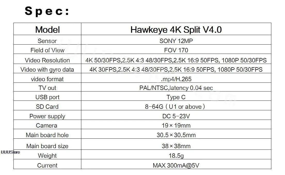 2023 New Hawkeye Firefly Split 4K V4 Cam / NakedCam V4 FOV 170 DVR 7-24V gyroflow Support 8-64g Micro SD For RC FPV Racing Drone 8 2023 New Hawkeye Firefly Split