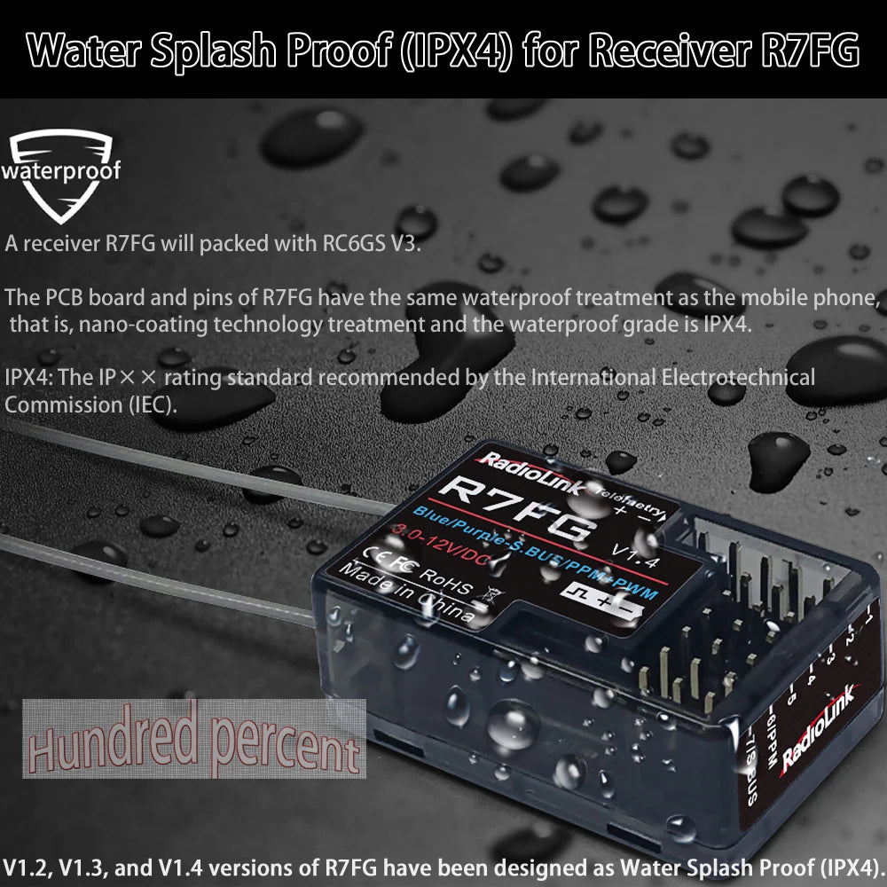 RadioLink RC4GS V3 - 2.4G 4CH 5CH 7CH 400M Distance Remote Controller Transmitter + R6Fg Gyro Inside Receiver for RC Car Boat V4V5 35 RadioLink RC4GS V3, waterproof Areceiver RZFG will packed with RC6GS V3 .