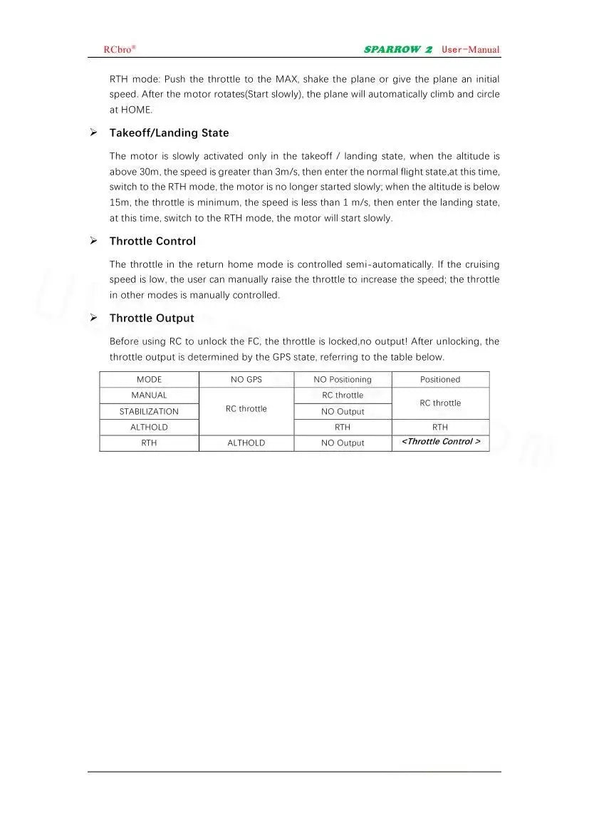 Lefei V2 Sparrow 6-Axis Return Home Stabilization with GPS Module Gyroscope Flight Controller for Air Unit FPV RC Airplanes Part 13 RCbro" SPARROW user manual: RTH mode; push the throl