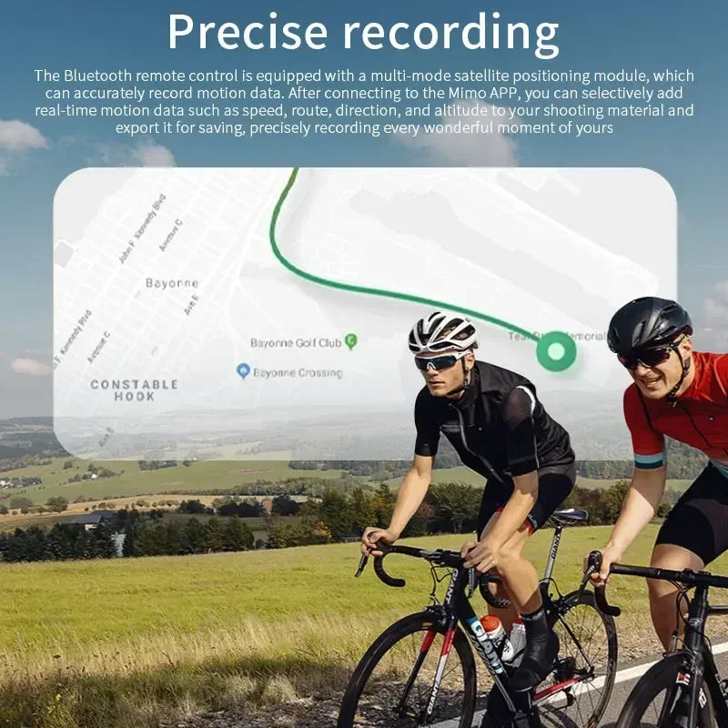 STARTRC GPS Bluetooth Wireless Remote Controller, GPS module with multi-mode satellite positioning, BLE 5.0, and Mimo APP integration for real-time speed, route, and altitude tracking; compatible with DJI Action 5 Pro/4, includes straps. (24 words)