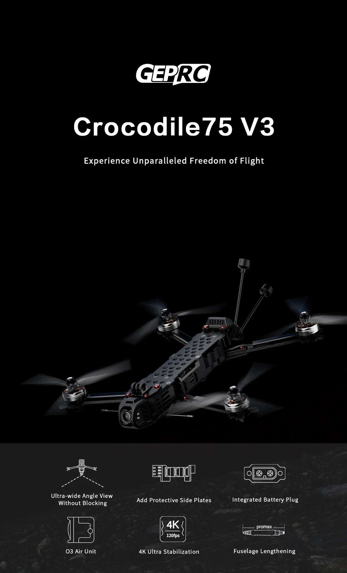 GEPRC 7.5inch Crocodile75 V3 HD, GEPRG Crocodile75 V3 Experience Unparalleled Freedom of Flight Ultra
