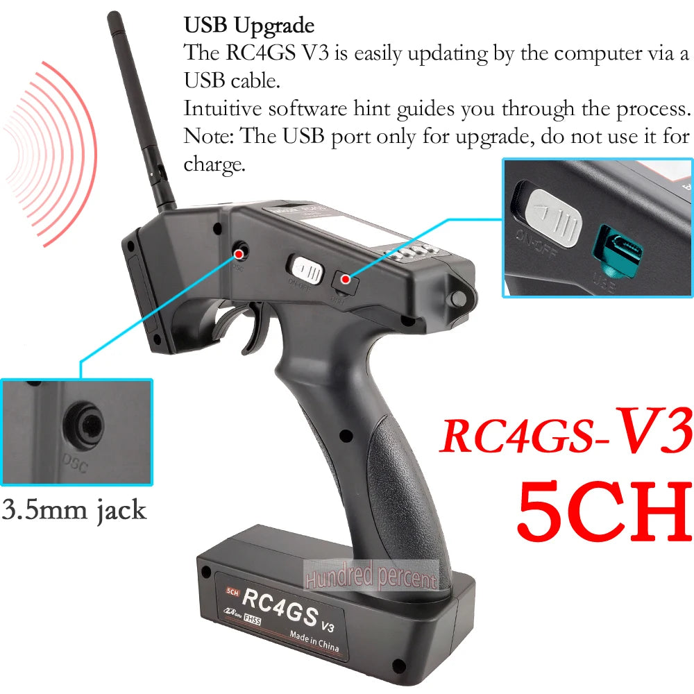 RadioLink RC4GS V3 - 2.4G 4CH 5CH 7CH 400M Distance Remote Controller Transmitter + R6Fg Gyro Inside Receiver for RC Car Boat V4V5 22 RadioLink RC4GS V3, USB Upgrade The RCAGS V3 is easily updating by the computer via a USB cable