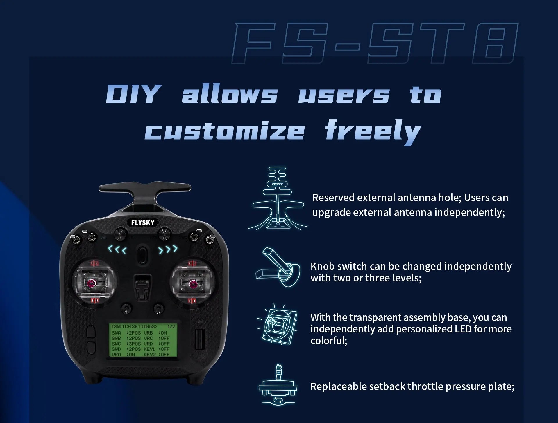 Flysky FS-ST8 Transmitter, FFG-BTR dIY allows VserS to customize freely Reserved