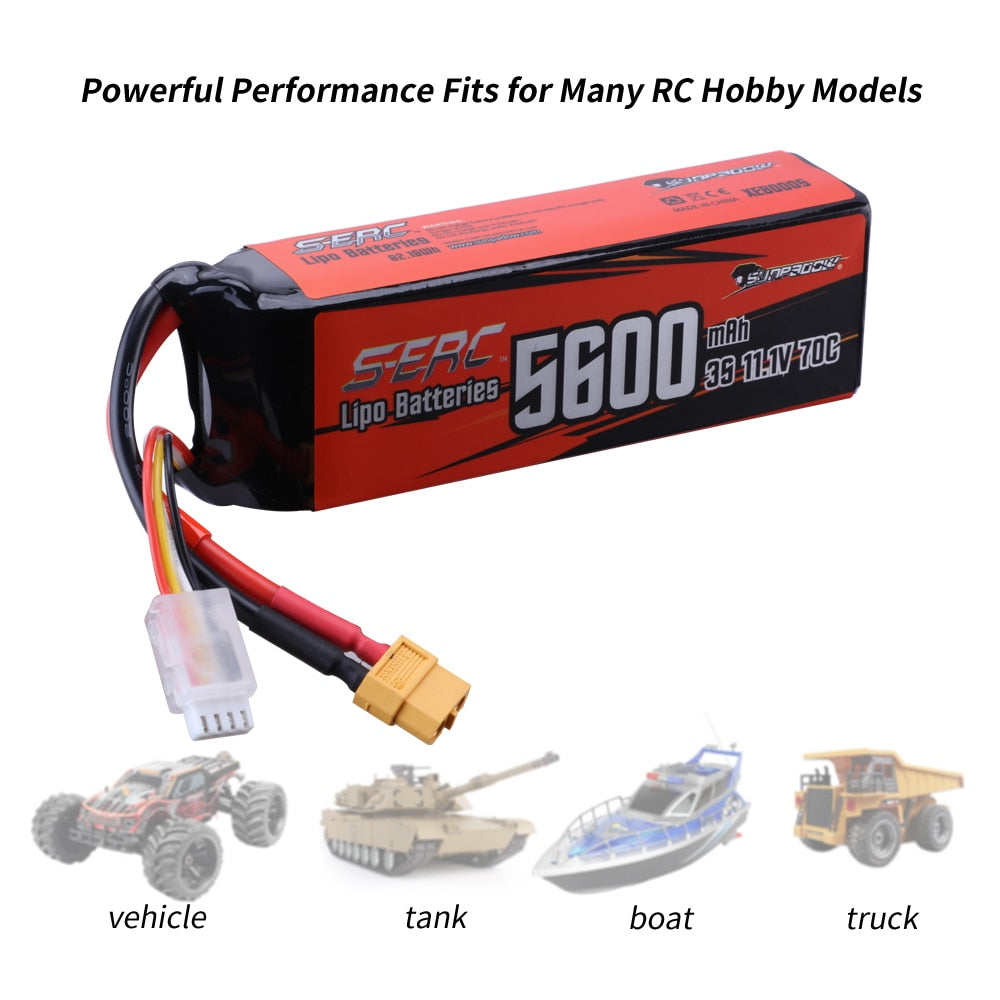 SUNPADOW 3S Lipo Battery 11.1V 5600mAh 7100mAh 70C with XT60 Plug