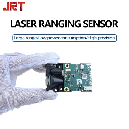 JRT 100m Laser Distance Sensor, A laser distance sensor module that measures distances up to 100 meters with ±3mm accuracy, operating at 3Hz.