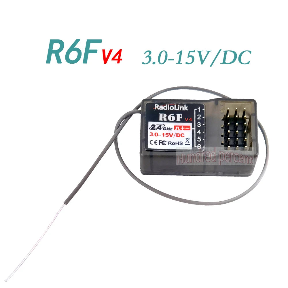 Radiolink 2.4GHz 6CH Receiver - Gyro Inside for RC4GS/R6FG V5 Transmitter R7FG V1.4 R6F V4 R4FMG V2.0 R8FG 7 Channels RCC6GS V3 18 Radiolink 2.4GHz 6CH Receiver, 15v/DC (€FC RoHs 5 6 Humdredypercend