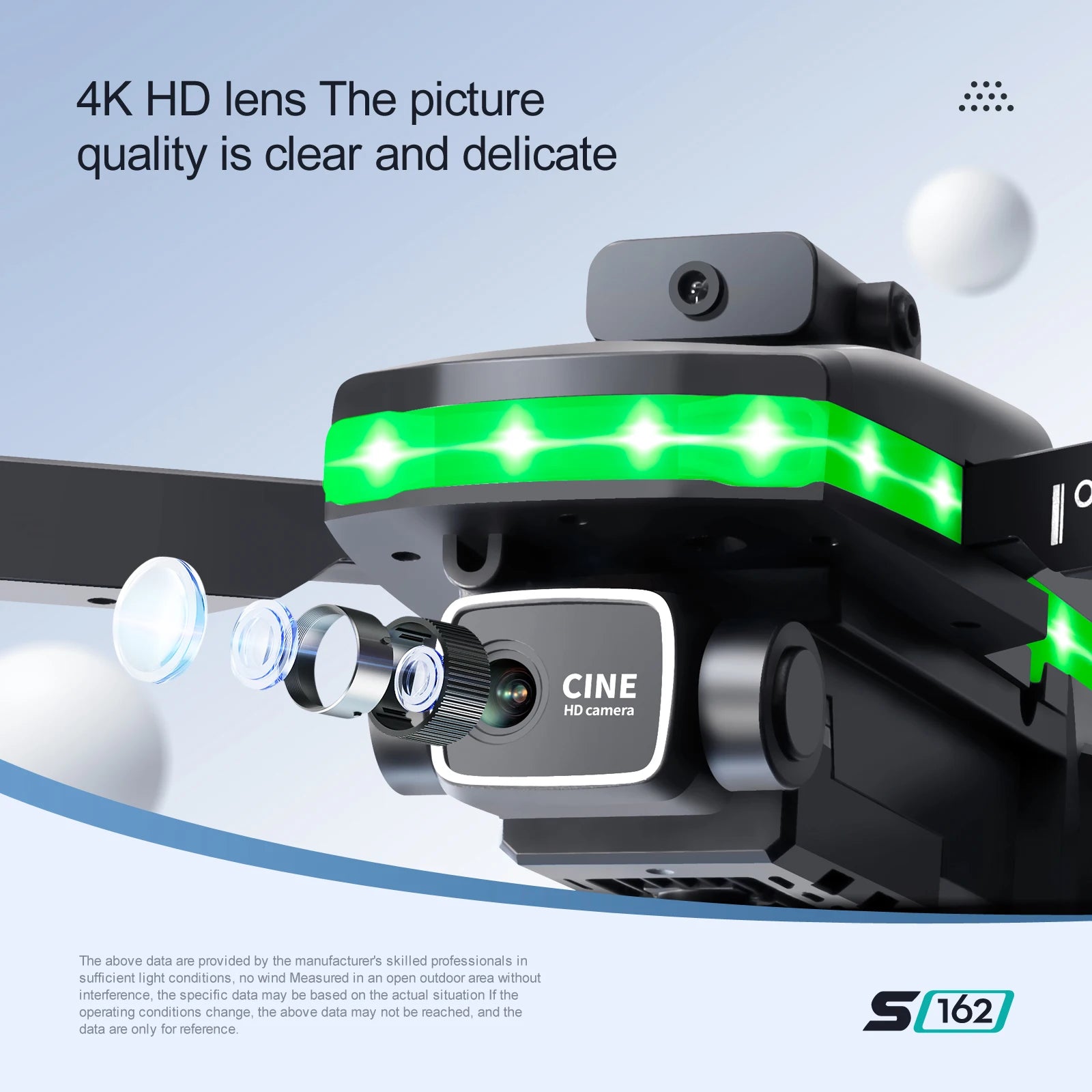 S162 Pro Drone - WIFI FPV With LED Light Bar HD 4K Beauty Shot Camera Height Hold RC Foldable Quadcopter Drones Kid Gift Toys 22 S162 Pro Drone, the above data are provided by the manufacturers skilled professionals in sufficient light conditions