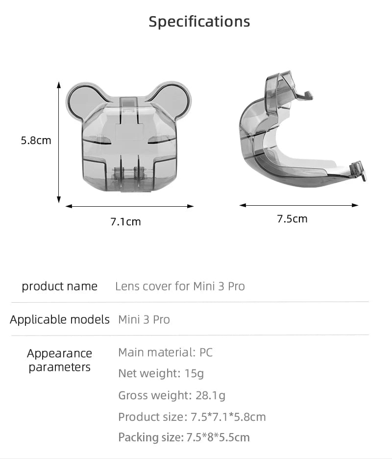 Camera Lens Cap for DJI MINI 3 PRO Drone - Camera Guard Lens Hood Cap Protective Cover for MINI 3 Accessories 17 Camera Lens Cap for DJI MINI 3 PRO Drone, Specifications 7.Icm 7.Scm product name Lens cover for Mini 3 Pro App