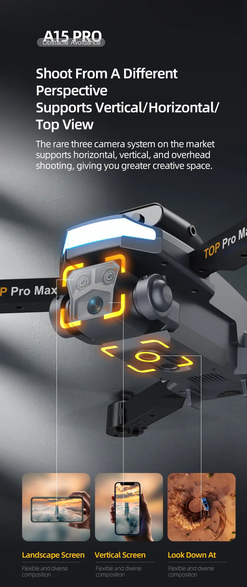 A15 Drone, M Pro P Pro Max 2 2 Landscape Screen Vertical Screen Look Down Flexible and diverse composition composition composition