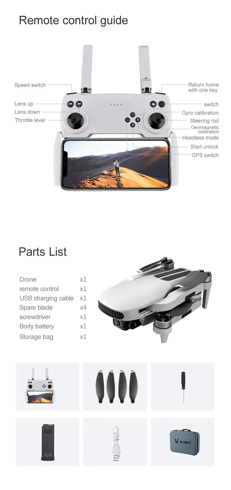 2023 New LU3 Max GPS Drone - 8K HD Dual Camera 5G Wifi FPV Optical Flow Brushless Motor Folding Quadcopter RC Distance 800M Gift Toys Professional Camera Drone 36 2023 New LU3 Max GPS Drone, Remote control guide Speed switch Return home with one key Lens up switch Lens
