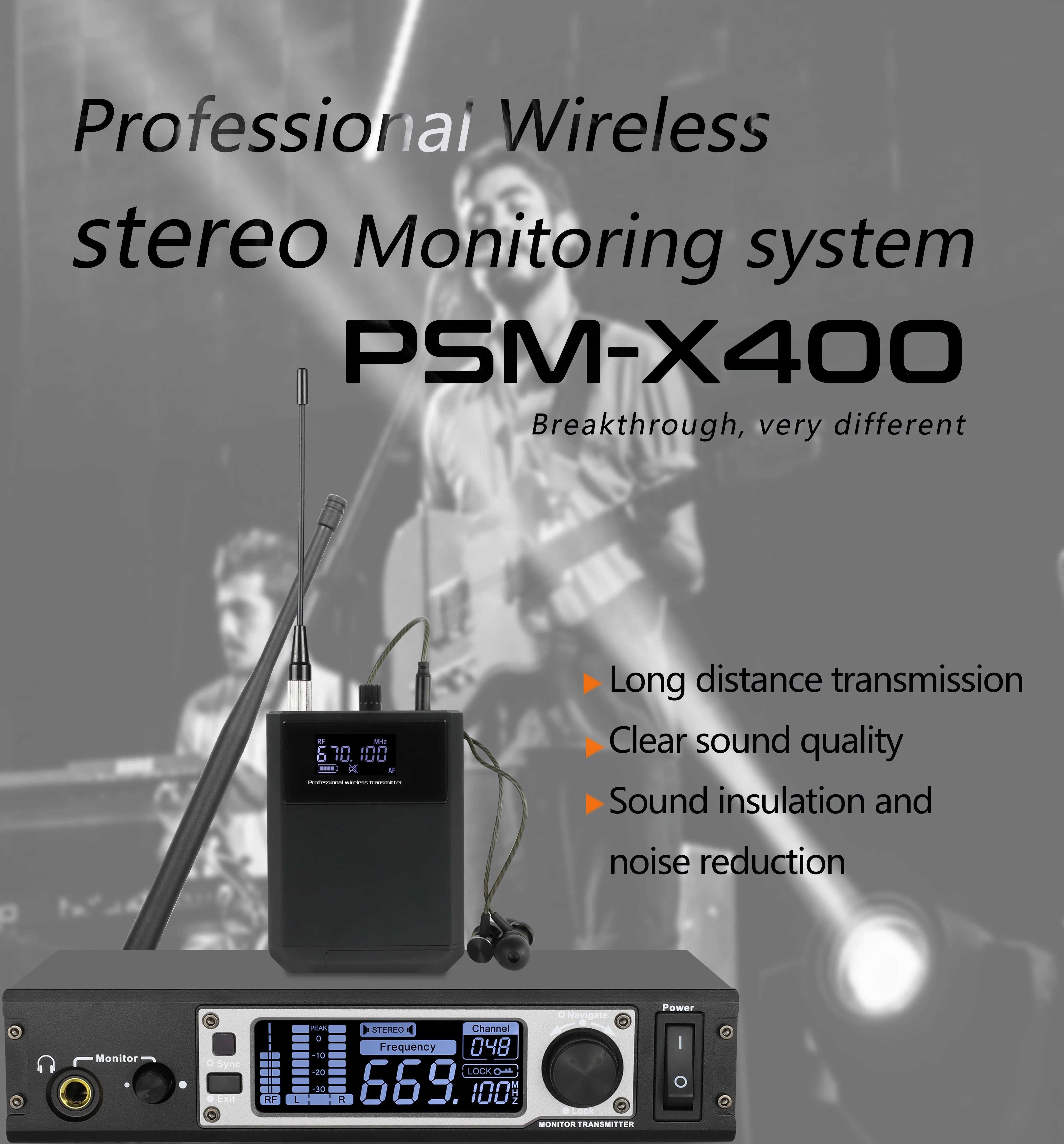 HONGUAN Stereo PSM-X400 - Stereo In Ear Monitor Wireless System Transmitter Monitoring Professional for Stage Performance 8 HONGUAN Stereo PSM-X400, Professionai Wireless stereo Monitoring system PSM-X4O0 Breakthrough, very