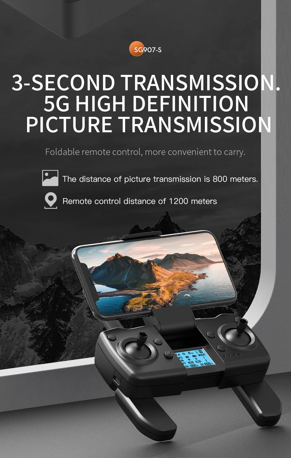 SG907S Drone, SG9O7-S 3-SECOND TRANSMISSION Foldable remote control