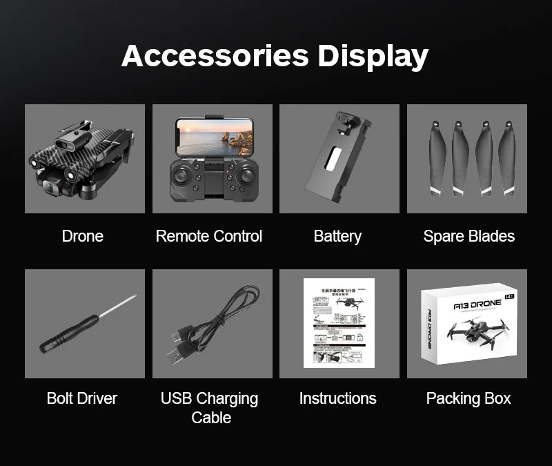 A13 Drone - 2023 New Professional Brushless Aerial Photography Obstacle Avoidance Quadcopter RC Foldable Helicopter Dron Gift 47 A13 Drone, accessories display drone remote control battery spare blades taniaar 7
