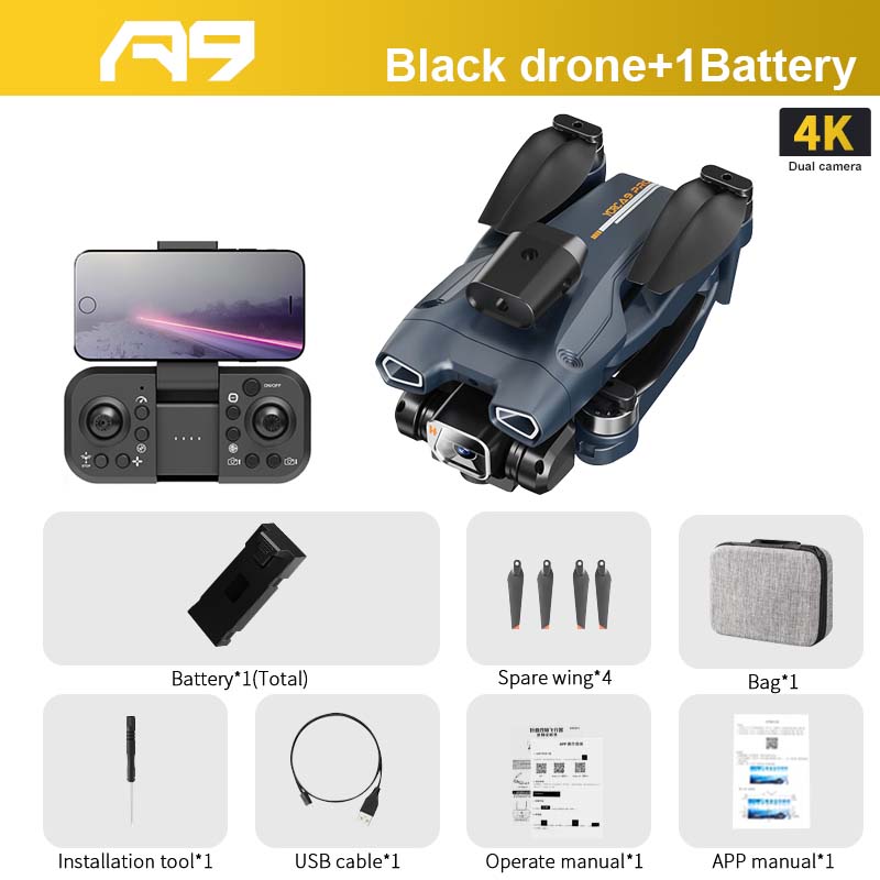 A9 PRO Drone, AK Dual camera Battery*1(Total) Spare 