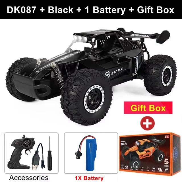 Samochód zdalnie sterowany 4WD DK087 RC Drift Racing 1:16 Off Road, stop aluminium, 2.4G, szybkie ciężarówki z LED, wspinaczka, idealny prezent dla dzieci