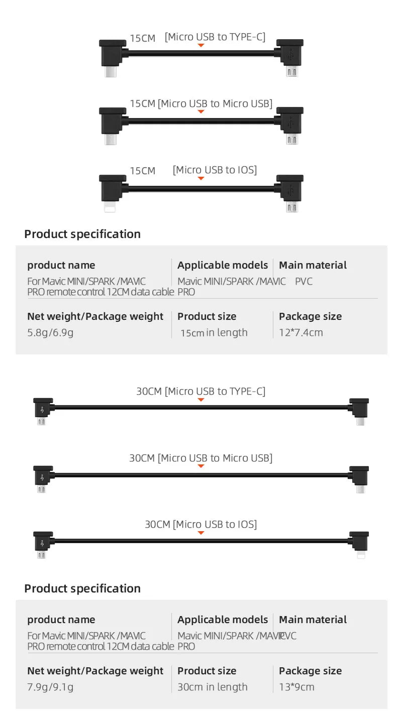 Data Cable OTG Remote Controller to Phone Tablet Connector USB TypeC IOS Extend for DJI Mavic MINI/2/3 Pro/SE/Pro/Air/Mavic 2/3 42 Data Cable OTG Remote Controller to Phone Tablet