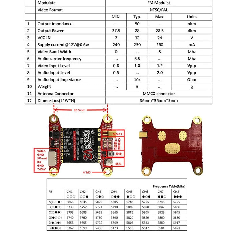 PandaRC VT5804M V2 VT5804 HV MAX VTX, output power is stable and transmission distance is far: 0.5km 25mW, 