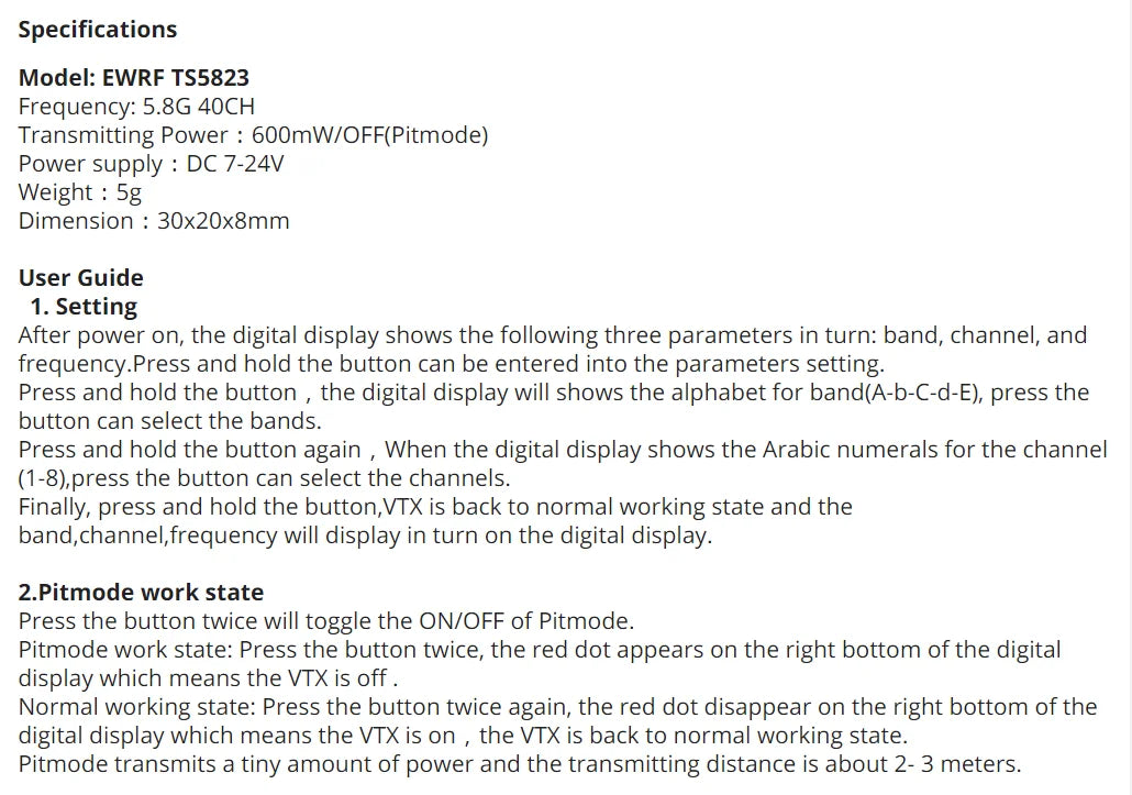 EWRF TS5823 transmits a tiny amount of power and the transmitting