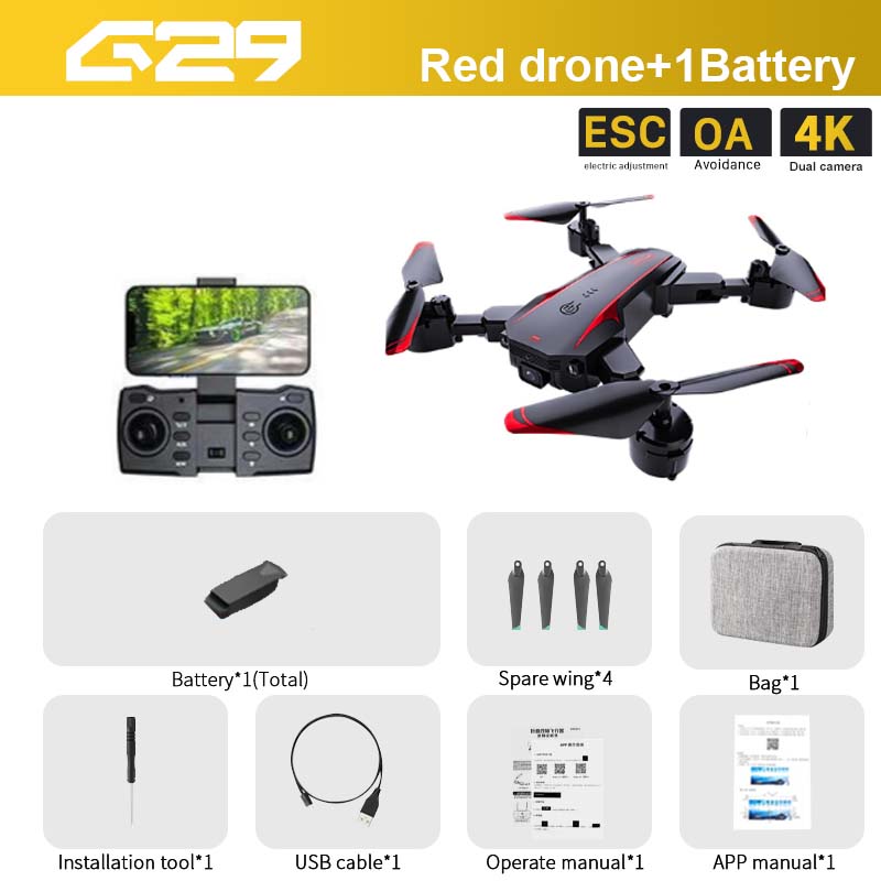 G29 Drone, 625 Red drone+1Battery ESCIA 4K 
