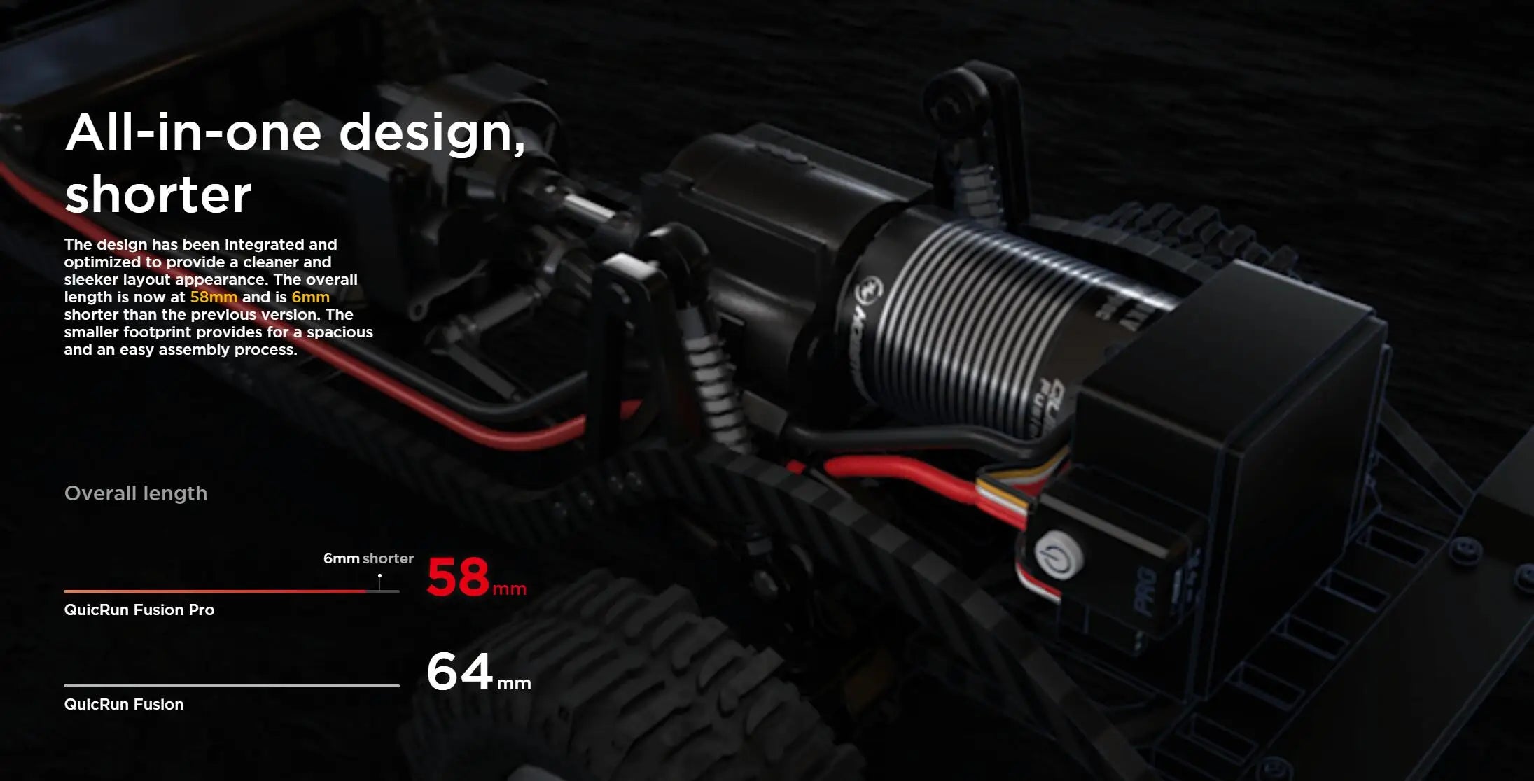 HobbyWing QuicRun Fusion Pro - 540 2300KV Brushless Sensory Motor Built In 60A ESC 2 in 1 for RC 1/10 Climbing Car 17 HobbyWing QuicRun Fusion Pro, design has been integrated and optimized to provide a cleaner and sleeker Iayout appearance