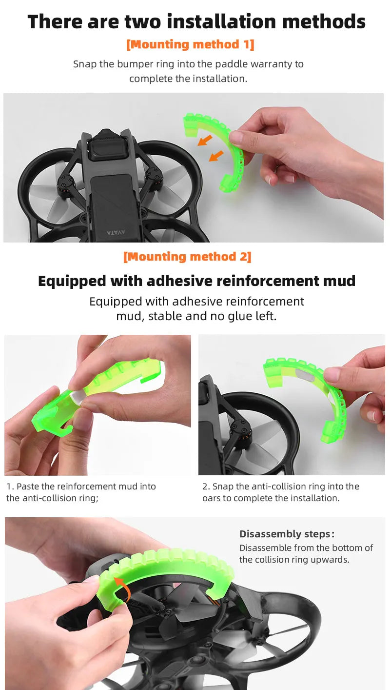 Propeller Guard for DJI AVATA Drone. there are two methods of installation: Mounting method 1 Snap the bumper