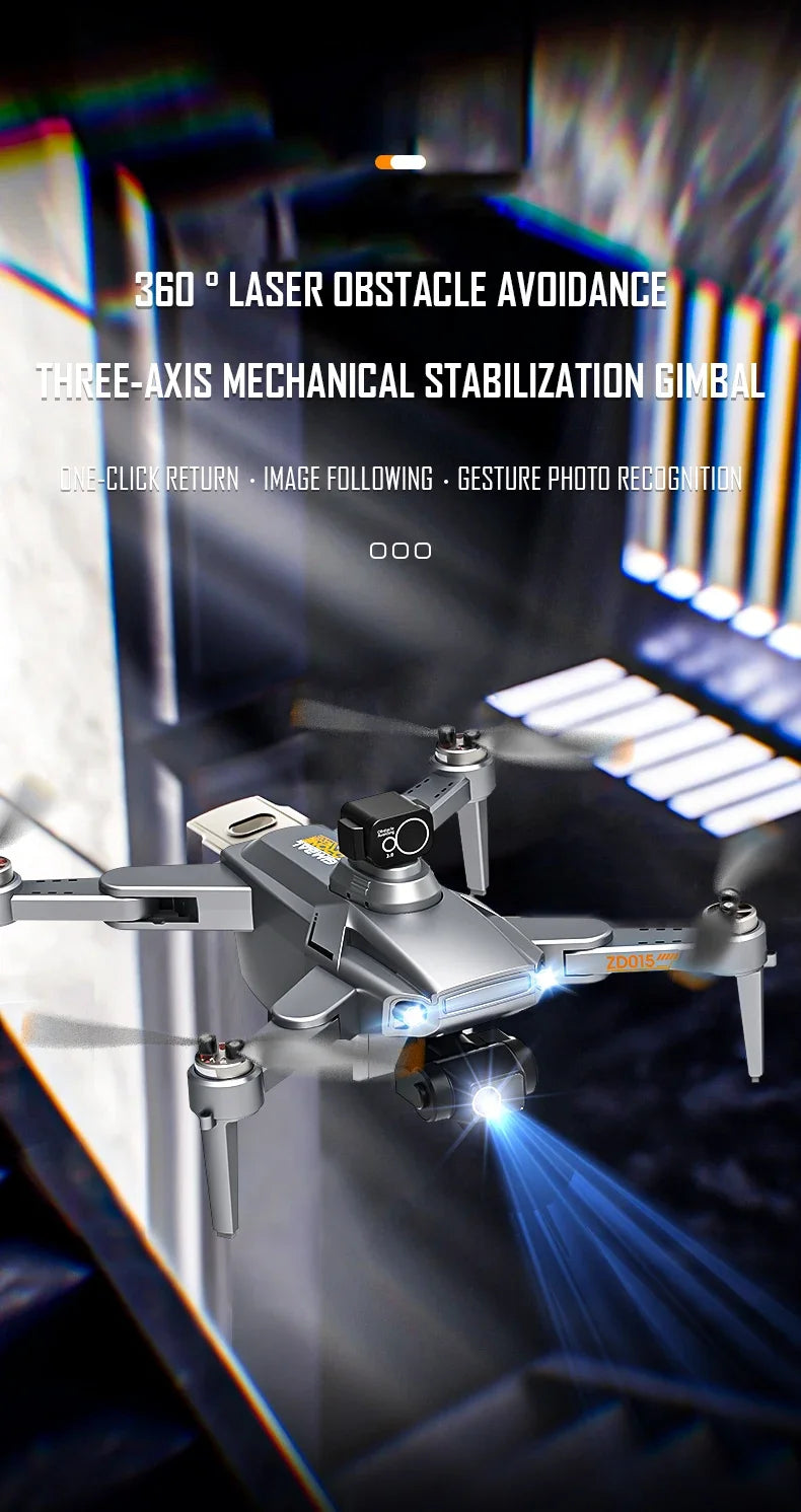 The ZD015 GPS Drone has a 1080P HD camera, 3km range, and 360° obstacle avoidance with 3-axis stabilization for smooth images.