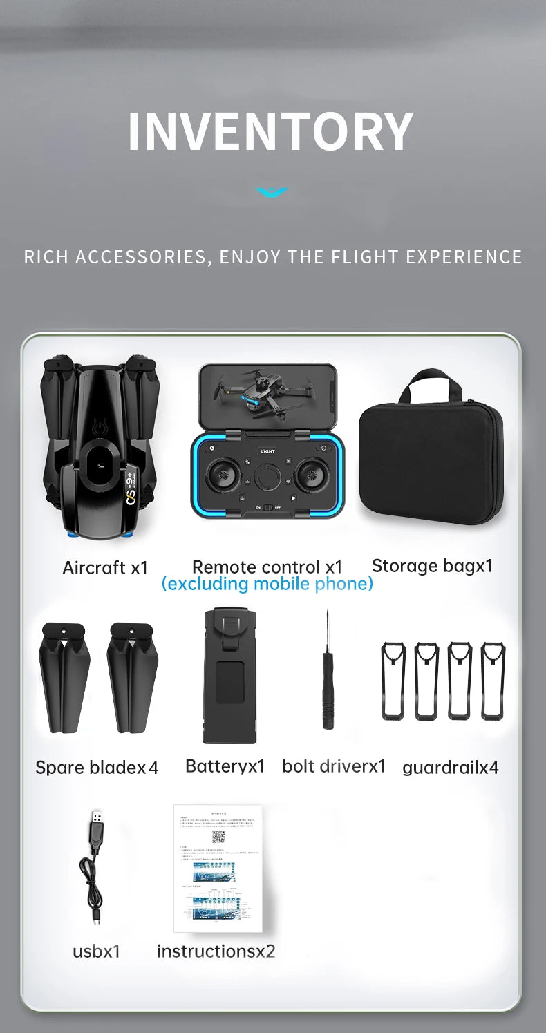 CS9 Drone - 4K Dual Optical Flow Drone WIFI FPV 2.4GHz Height Keeping Obstacle Avoidance Four Axis Foldable RC Quadcopter Aircraft Toy 39 CS9 Drone, qoo spare bladex4 batteryx1 bolt driverx