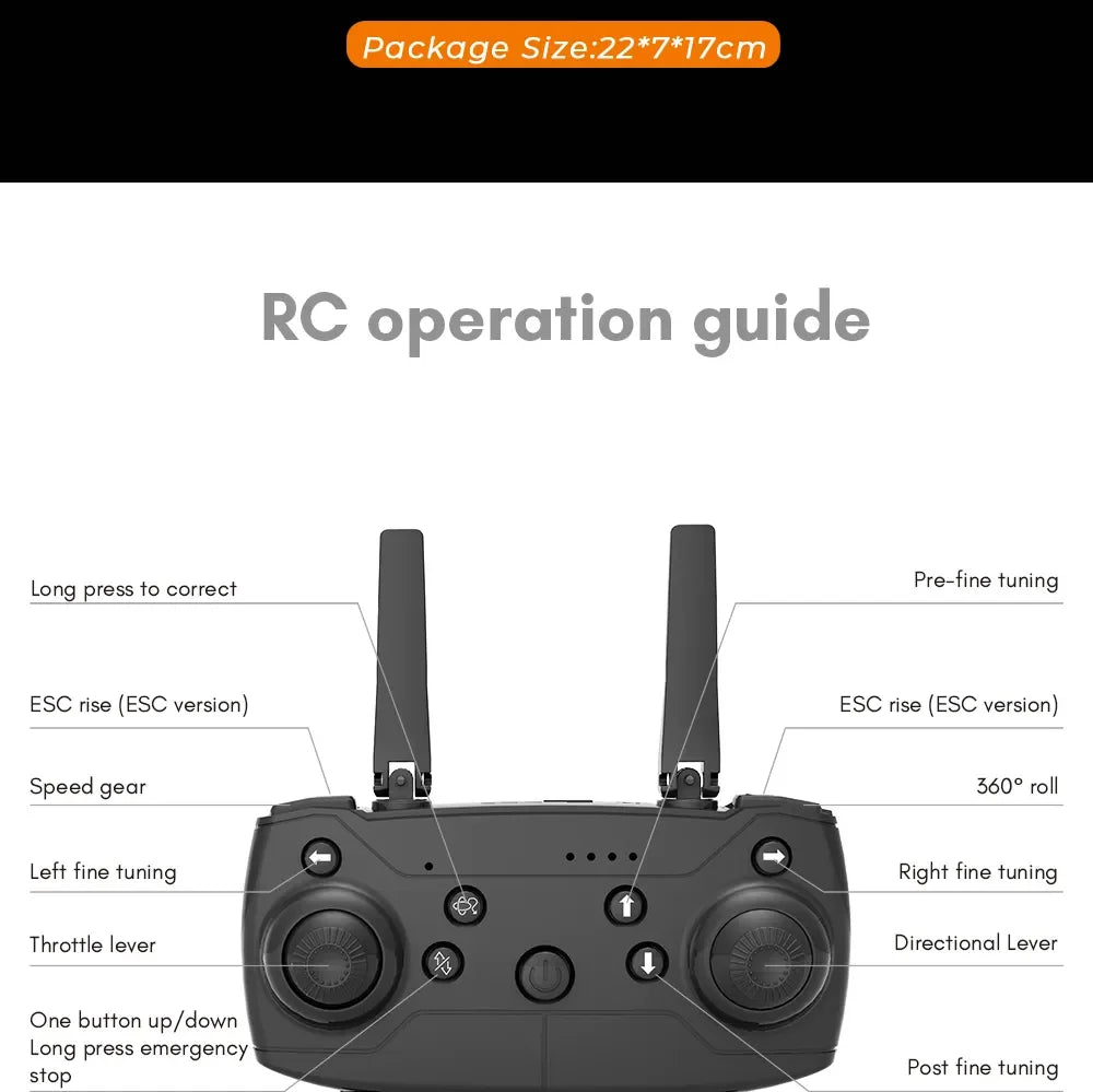 E66 Drone - Professional HD Camera, ESC rise (ESC version) Speed gear 360- roll Left fine tuning Right fine tuning Th