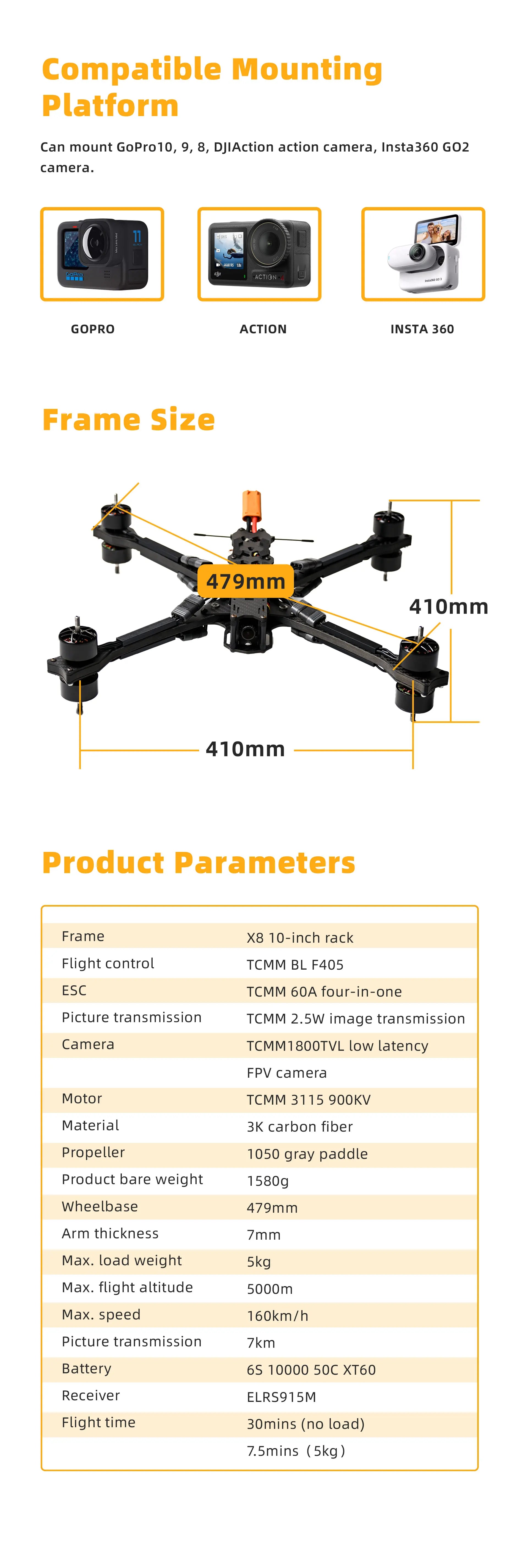 SG 10L 10inch FPV, The SG 10L 10-inch FPV Drone features a long-range design with 5.8GHz transmission and up to 5kg payload capacity.