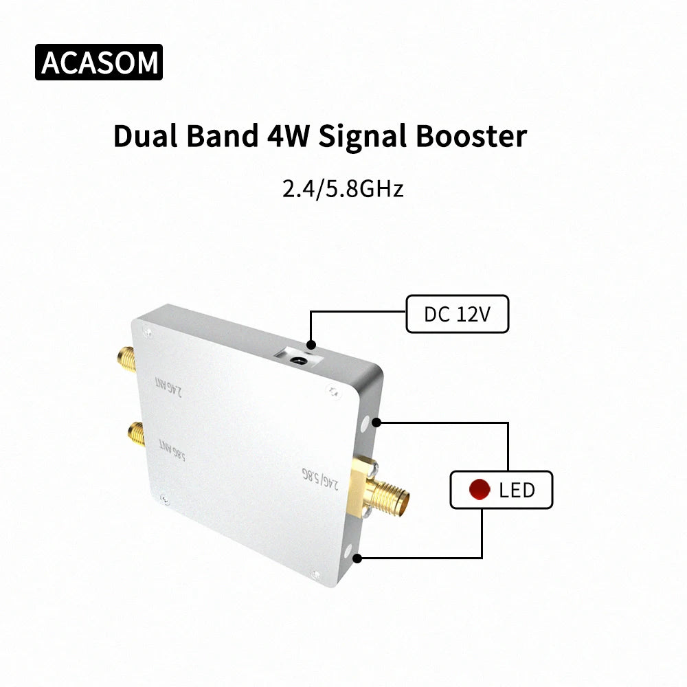 Drone Extender Dual Band 2.4GHz 5.8GHz Signal Booster for DJI Phantom Inspire Mini 3 Pro Mavic 3 Air 2 Spark Cendence Autel 8 ACASOM Dual Band 4W Signal Booster 2.4/5.8GHz DC 12