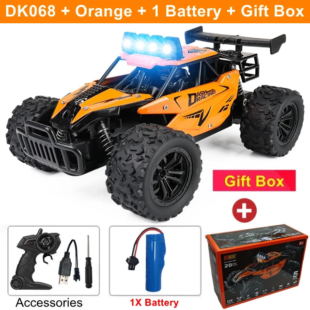 Samochód zdalnie sterowany 4WD DK087 RC Drift Racing 1:16 Off Road, stop aluminium, 2.4G, szybkie ciężarówki z LED, wspinaczka, idealny prezent dla dzieci