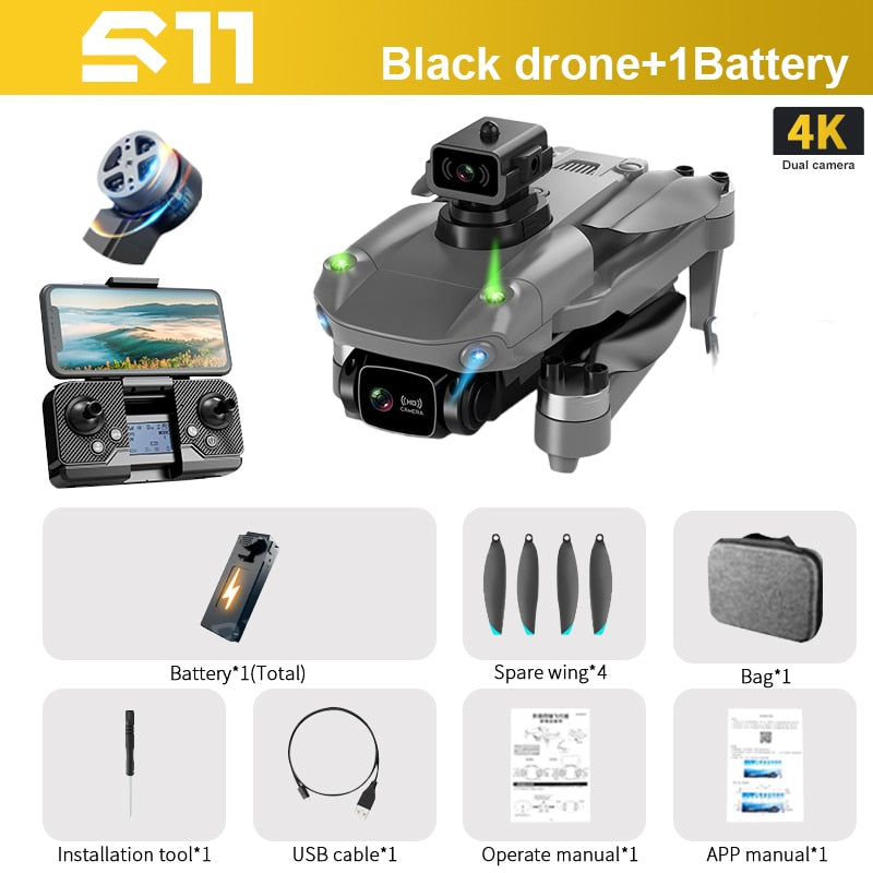 S11 Pro Drone - دوربین حرفه ای GPS 4K K998 Vision Obstacle.