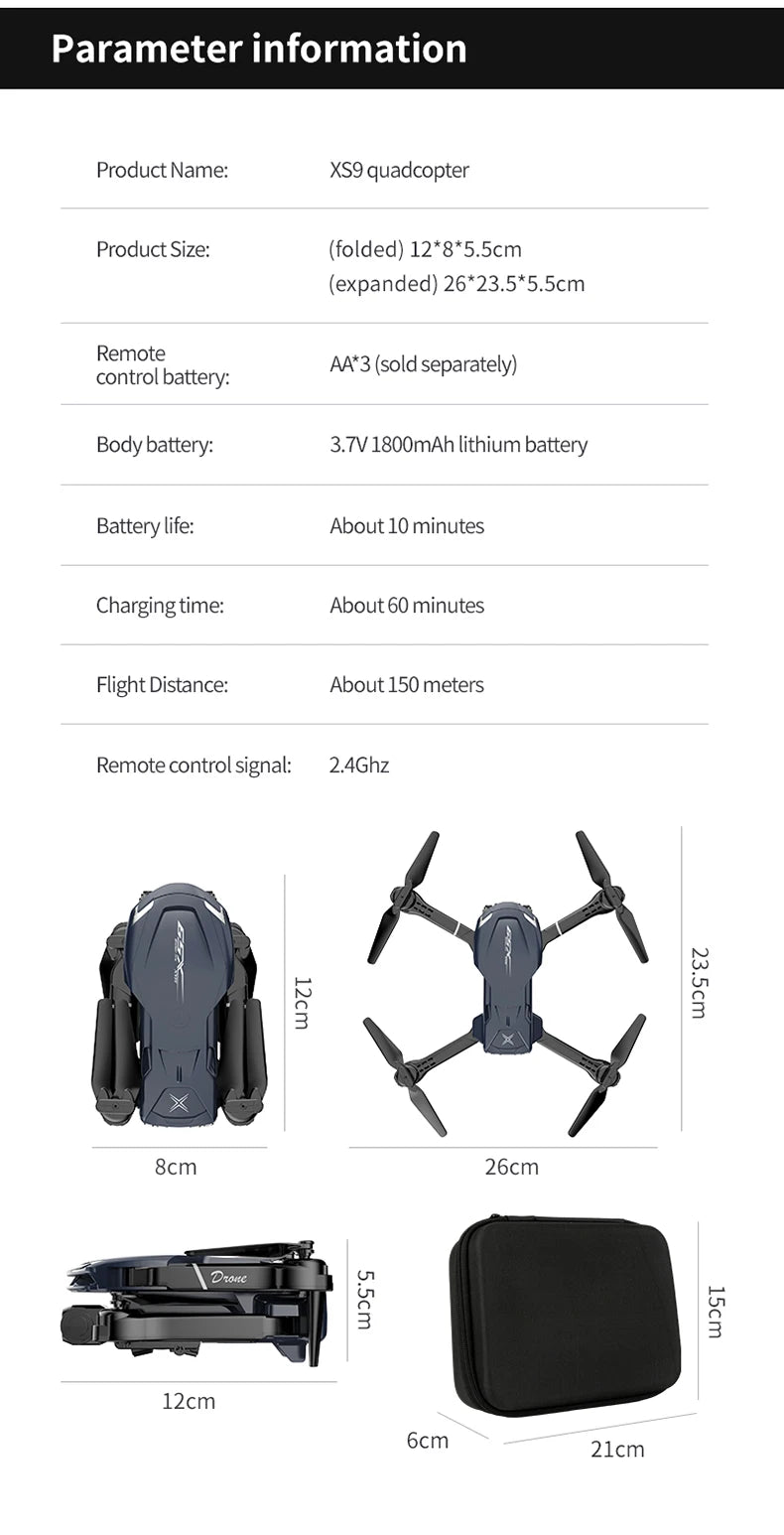 XS9 Drone, XS9 quadcopter: 12*8*5.5cm (expande