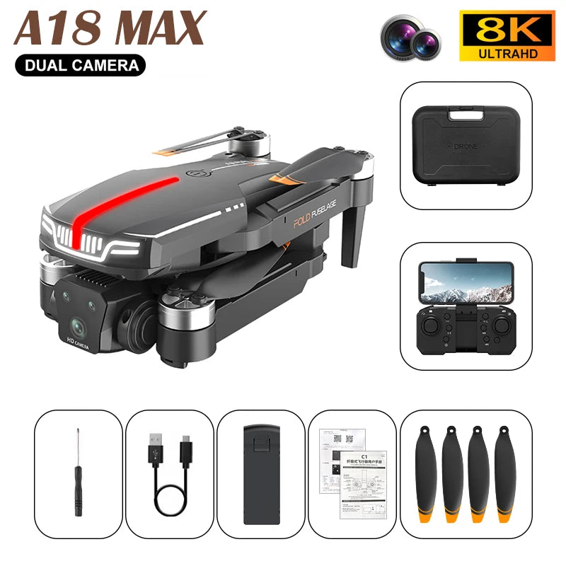 A18 MAX Drone - 4K HD Camera Brushless Motor FPV Aerial UAV Flow Positioning Obstacle Avoidance with Breathing Light RC Quadcopter
