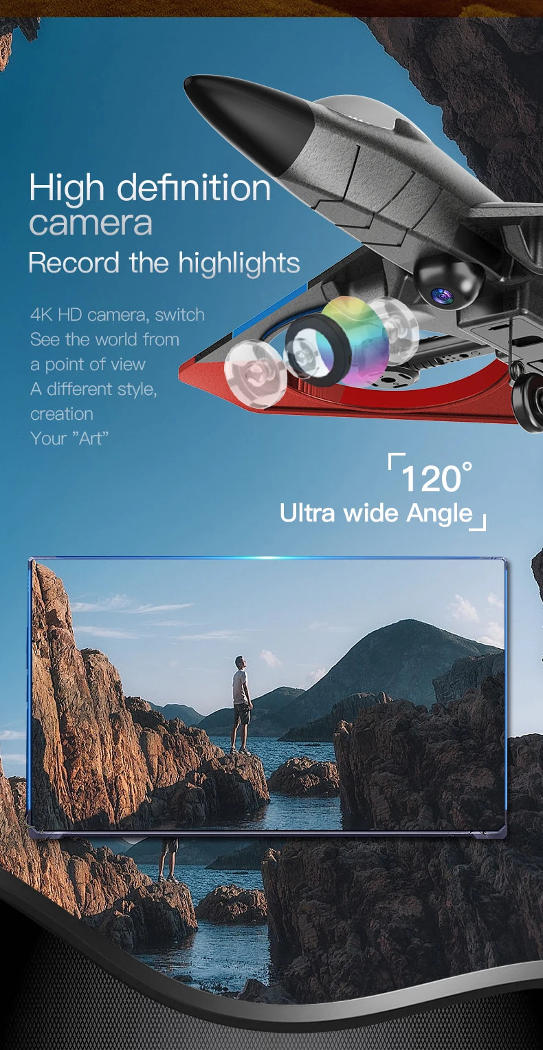 V27 RC Airplane, high definition camera Record the highlights 4k HD camera, switch See the world from point of view