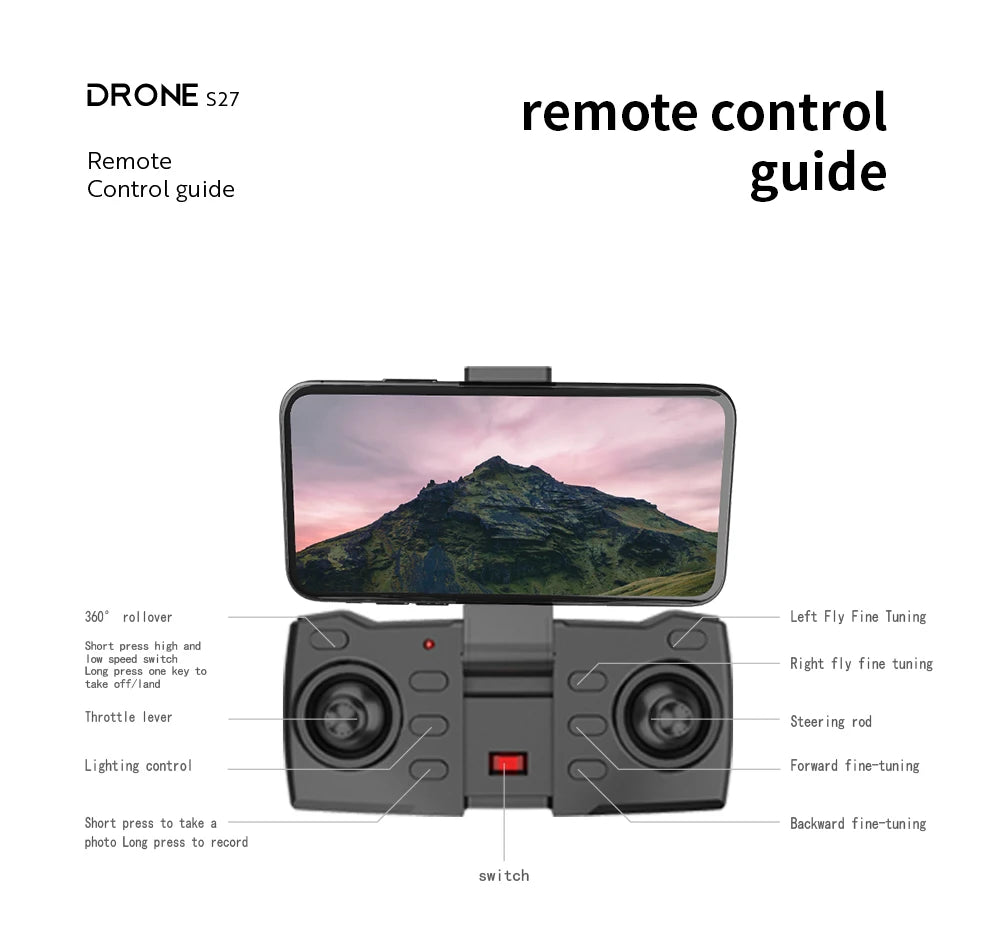 S27 Drone - RC Quadcopter Helicopter with 4K HD Camera Optical flow WIFI FPV Racing Dron Wide Angle Foldable Toy RTF 16 S27 Drone, fly fine tuning short hign and iow speed switch right