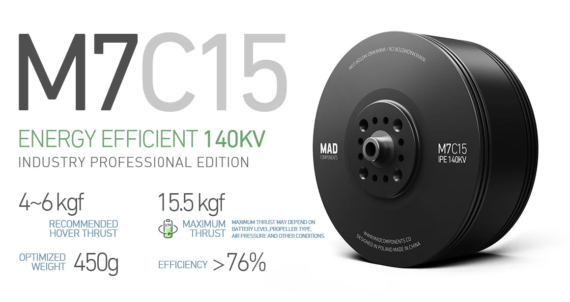 MAD M7C15 IPE Drone Motor, Professional-grade brushless motor with two options: 140KV and 220KV, offering high efficiency and varying performance.