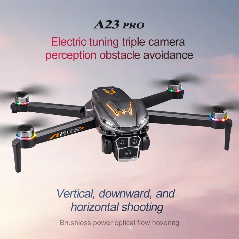 A23 Pro  Drone, A23 Pro Drone features electric tuning, triple camera, obstacle avoidance, and various shooting modes with brushless power for stable hovering.